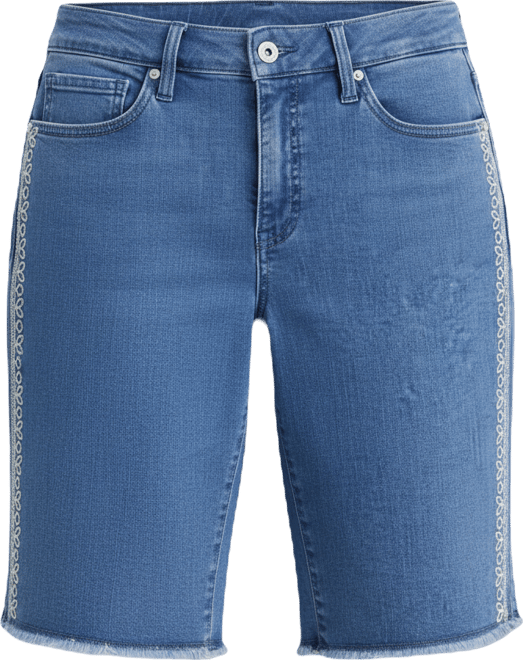 Women's Embroidered Mid-Rise Raw-Edge Bermuda Shorts, Macy's Exclusive