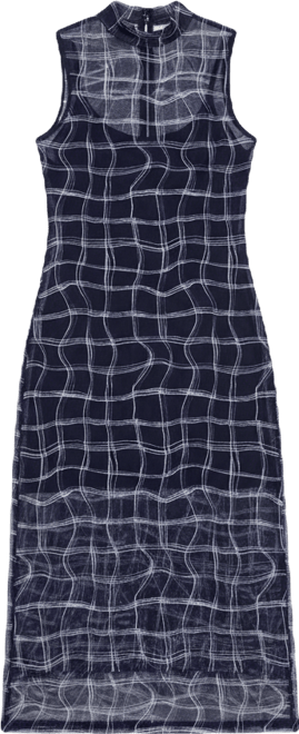 Women's High Neck Mesh Midi Dress