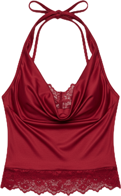 Women's Layered Lacey Cowl Neck Halter Top
