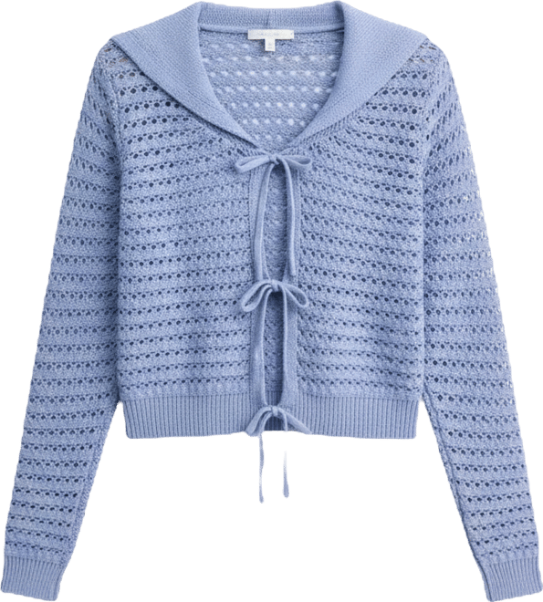 Women's Wide-Collar Tie-Front Pointelle Cardigan, Macy's Exclusive