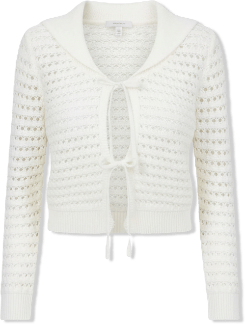 Women's Wide-Collar Tie-Front Pointelle Cardigan, Macy's Exclusive