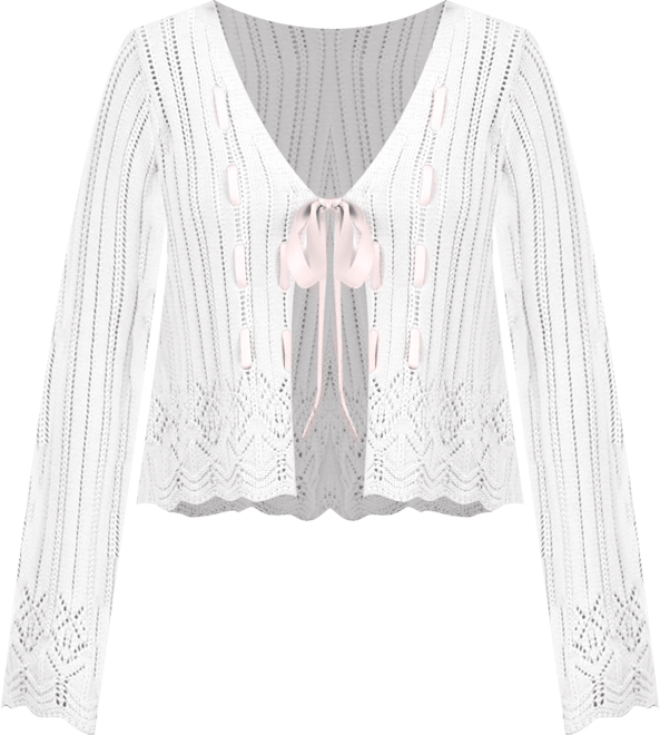 Juniors' Pointelle Tie-Front Cardigan