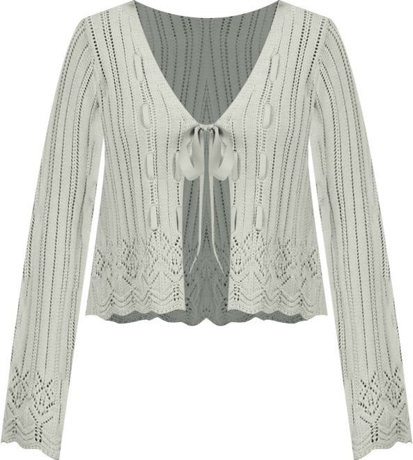 Juniors' Pointelle Tie-Front Cardigan