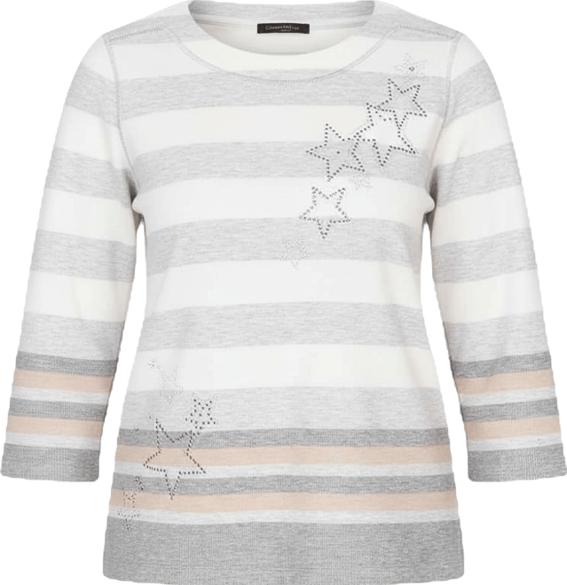 Women's Comfort & Joy Star Stripe Embellished Crew Neck Top