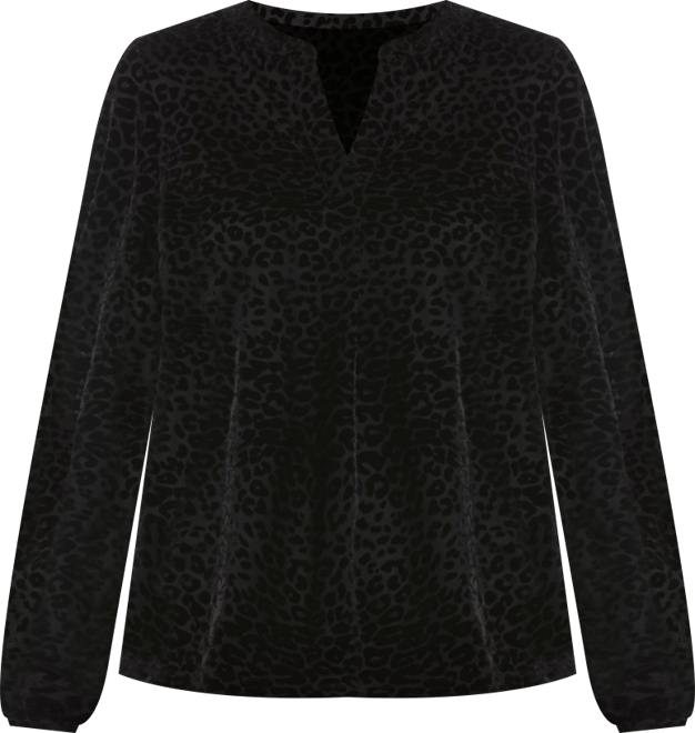 Petite Cheetah Print Split Neck Long Sleeve Popover Top