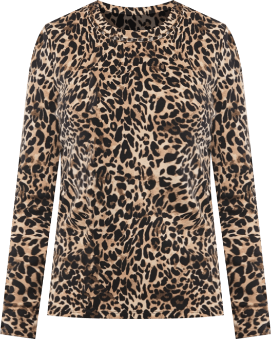 Petite Animal Print Chain Neck Detail Long Sleeve Top