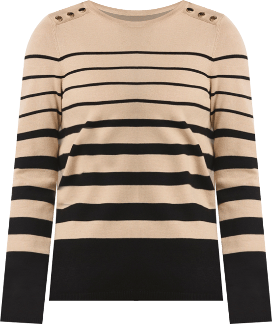 Petite Striped Print Rivet Detail Long Sleeve Sweater