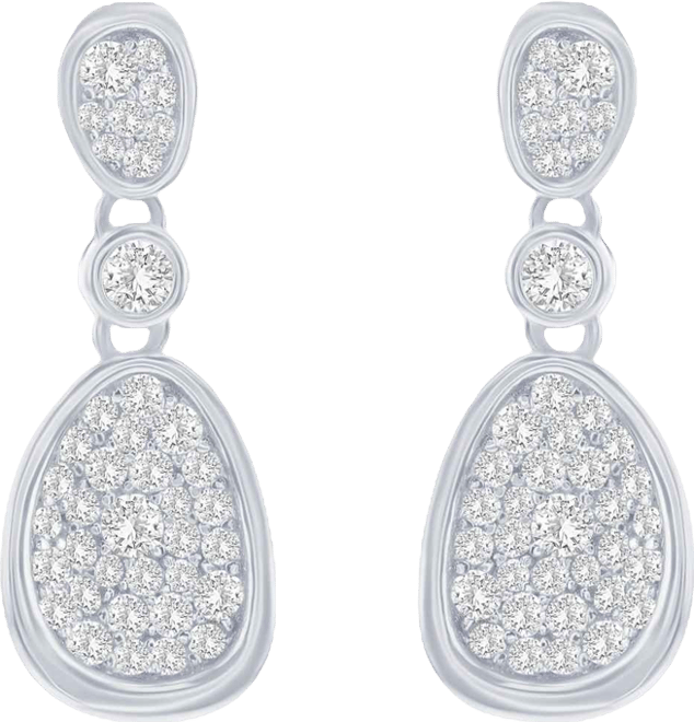 Sterling Silver, Irregular-Shaped Pave Cz Earrings
