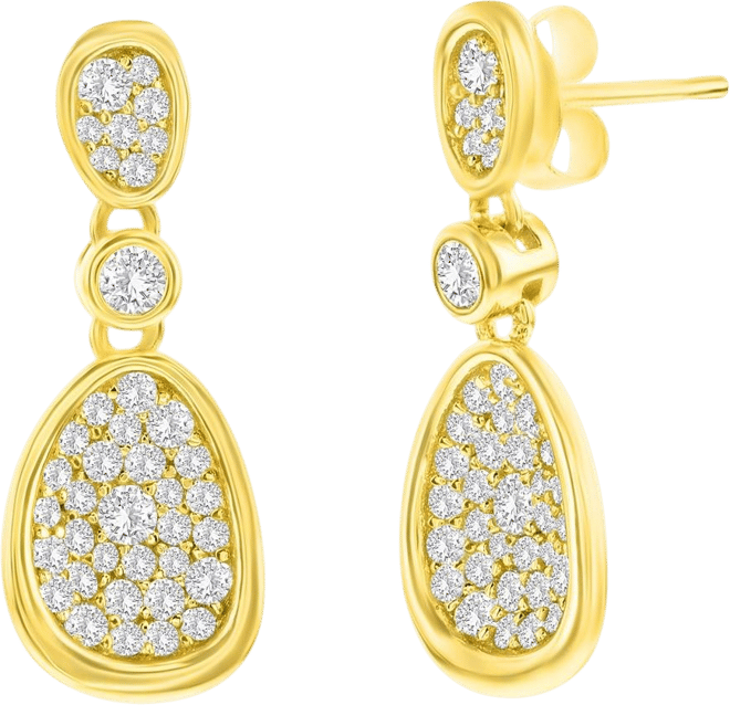 Sterling Silver, Irregular-Shaped Pave Cz Earrings