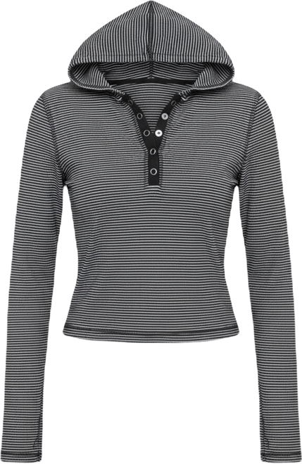 Women's Damson Striped Hooded Henley Top