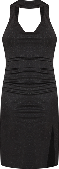 Juniors' Halter Neck Midi Dress with Scarf