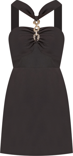 Juniors' Gold-Tone Hardware Halter Neck Short Dress