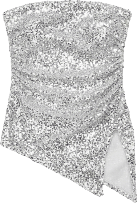 Women's Sequin Asymmetric Slit Strapless Top