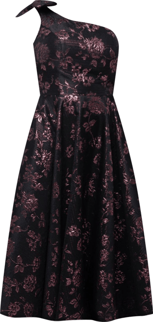Women's One Shoulder Brocade Plus Size Formal Dress with Bow