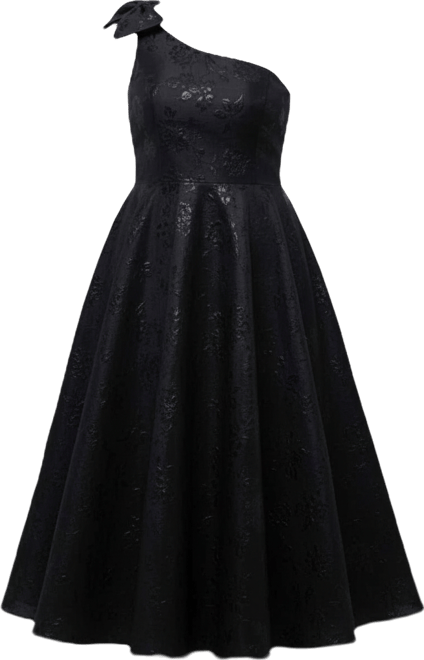Women's One Shoulder Brocade Plus Size Formal Dress with Bow