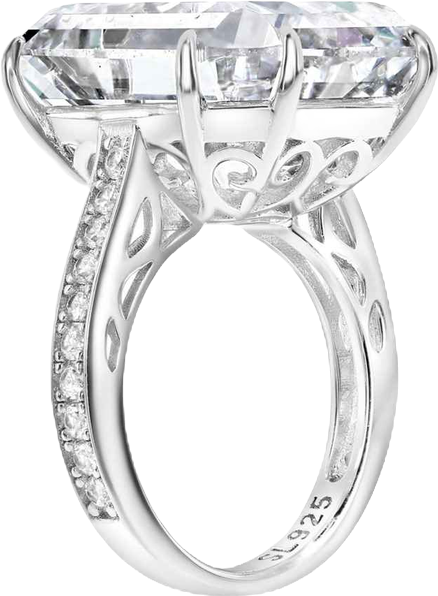 Gala Collection Sterling Silver Large Firework Emerald-Cut Cubic Zirconia Cocktail Ring