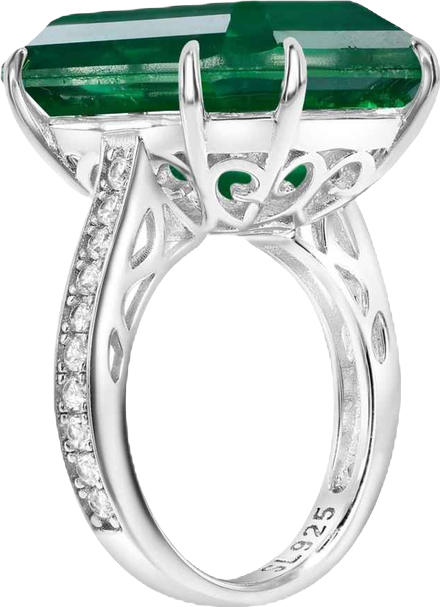 Gala Collection Sterling Silver Large Firework Emerald-Cut Cubic Zirconia Cocktail Ring