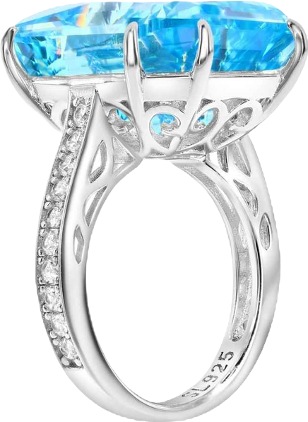 Gala Collection Sterling Silver Large Firework Emerald-Cut Cubic Zirconia Cocktail Ring