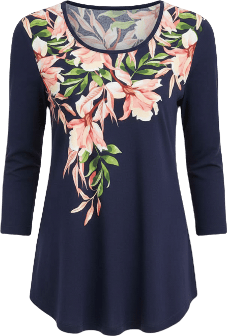 Petite Christa Cascade 3/4-Sleeve Scoop Neck T-Shirt, Macy's Exclusive