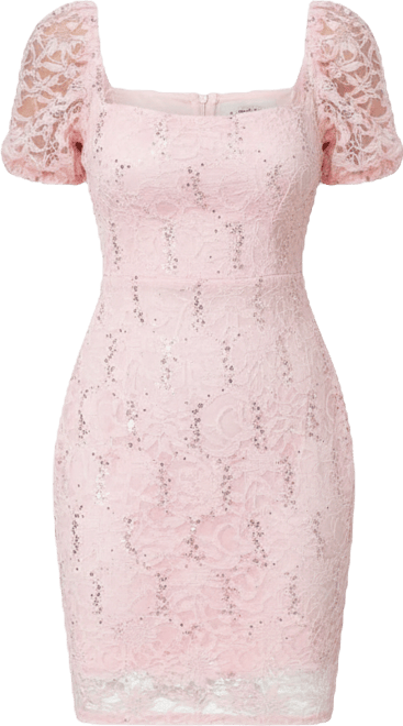 Women's Lace Slim Dress with Puff Sleeves