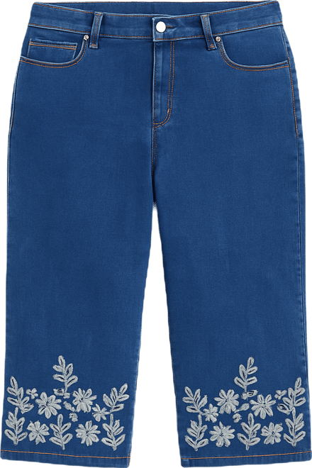 Plus Size Embroidered Cropped 5 Pocket Jeans, Macy's Exclusive