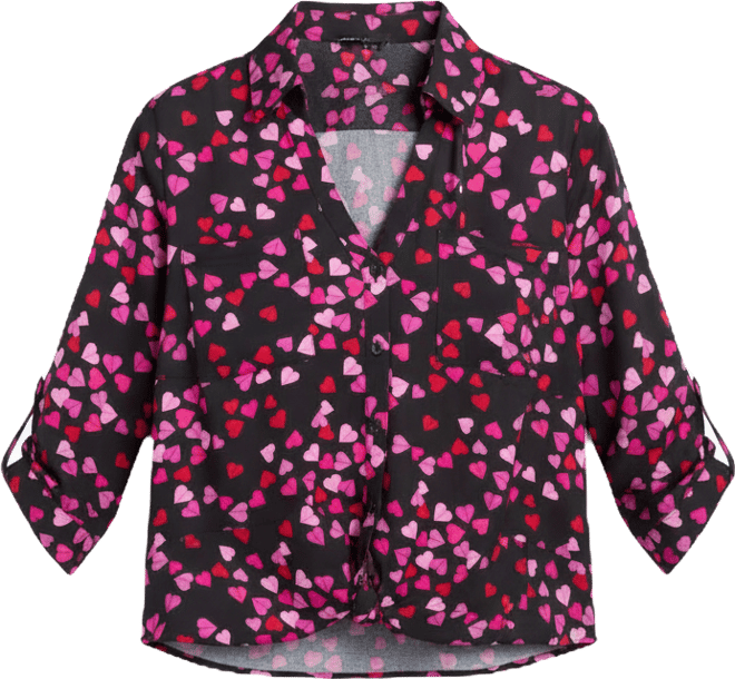 Junior's Printed Button Up Collar Top