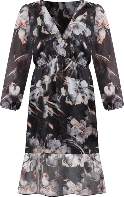 Women's Printed Blouson-Sleeve A-Line Dress