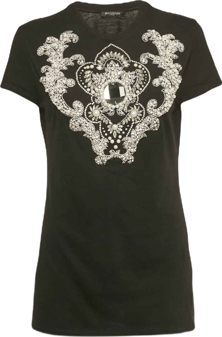 Women's Pearl And Crystal Detail Jersey Crewneck T-Shirt