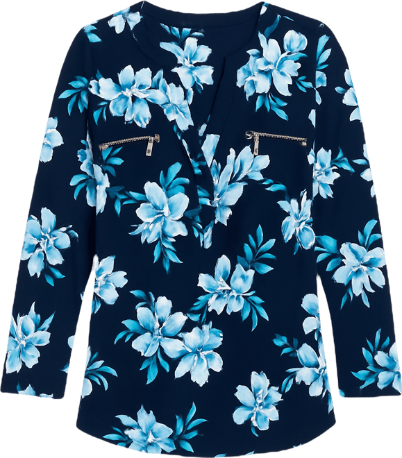 Petite Audra Floral Long-Sleeve Zipper Top, Macy's Exclusive