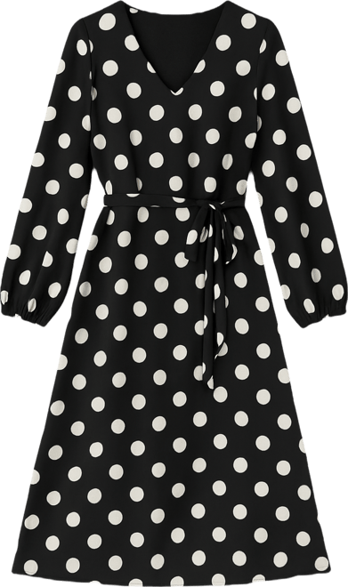 Women's Blouson-Sleeve Belted Midi Dress