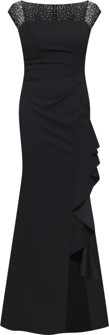 Petite Studded-Strap Waterfall-Ruffle Evening Gown