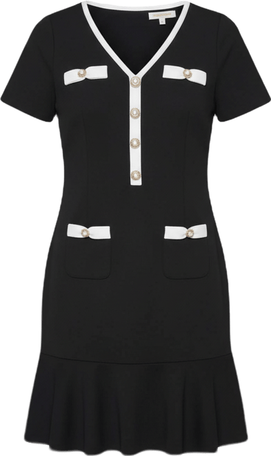 Women's Contrast-Trim Flounce-Hem Dress