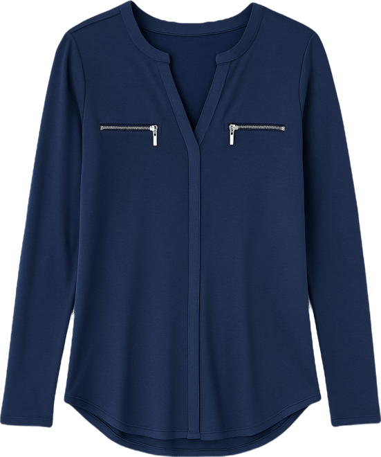 Petite Printed Long-Sleeve Faux-Pocket Top