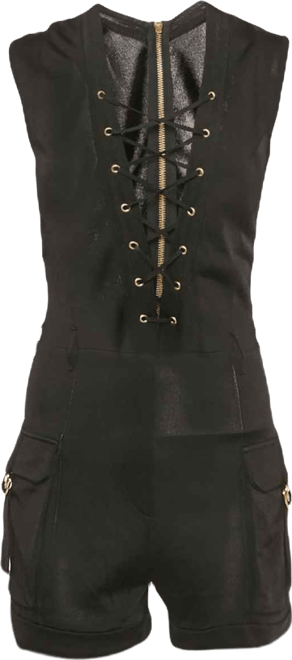 Women's Black Knit Lace-Up Jumpsuit