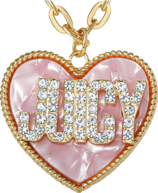 Juicy Heart Pendant Necklace, Gold Tone with Pink Mop