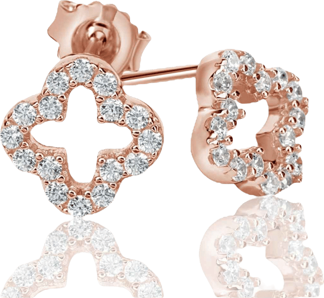 Suzy Levian Sterling Silver Cubic Zirconia Mini Clover Stud Earrings