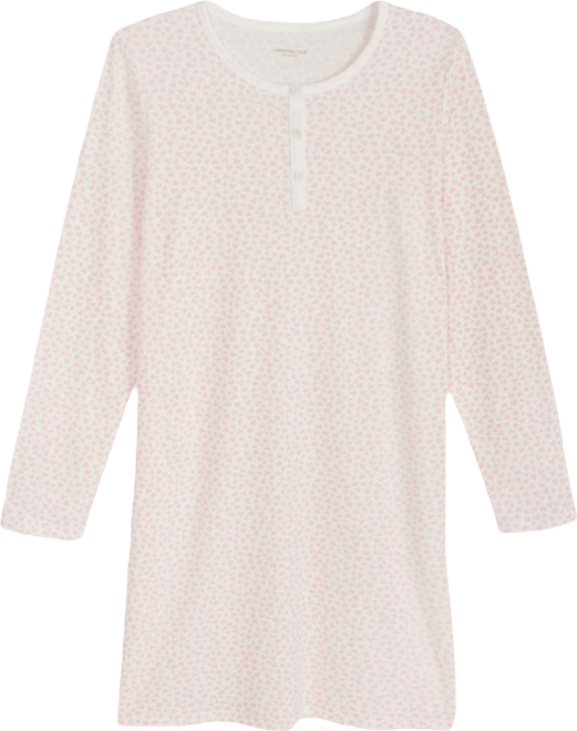 Women's Cotton Printed Long Sleeve Henley Sleepshirt, Created for Macy's