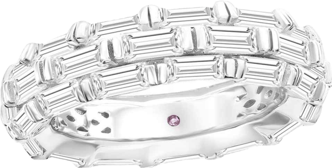 Suzy Levian Sterling Silver Cubic Zirconia White Baguette Three Row Eternity Band