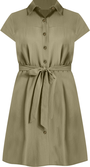 Women's Belted Cap-Sleeve Shirtdress