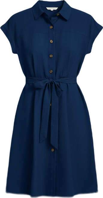 Women's Belted Cap-Sleeve Shirtdress
