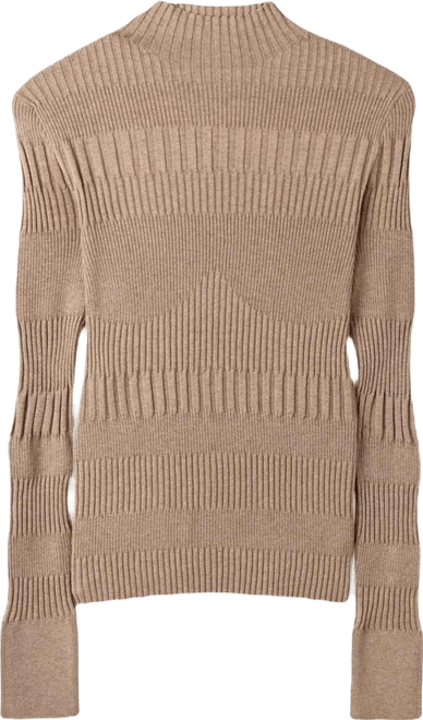 Women's High-neck Ribbed Cotton Silk Cashmere Blend Sweater