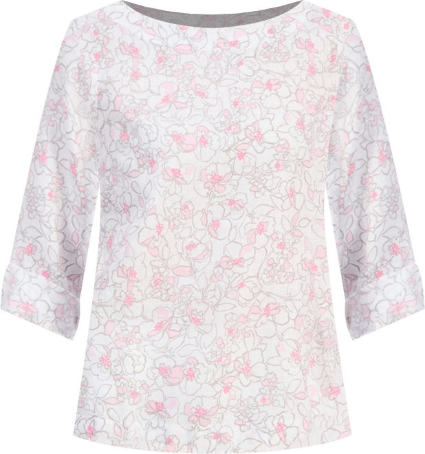 Women's Linen Sketched Floral 3/4-Sleeve Top, Macy's Exclusive