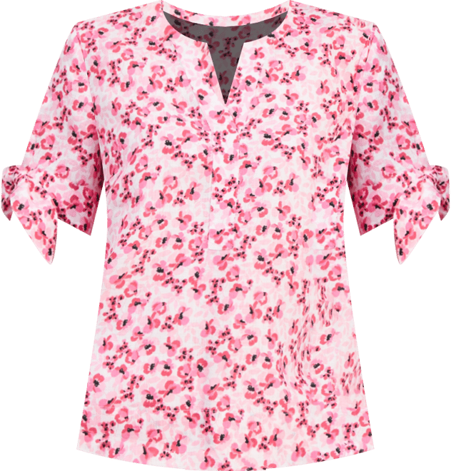 Women's 100% Linen Tile Tie-Cuff Split-Neck Top, Macy's Exclusive