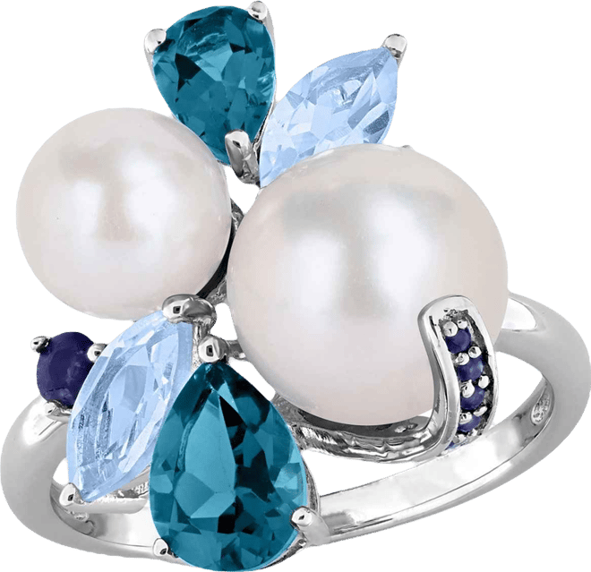 Cultured Freshwater Pearl (7-8.5mm) Multi-Gemstone (1-3/4 ct. t.w.) Ring in 18k Rose Gold-Plated Sterling Silver