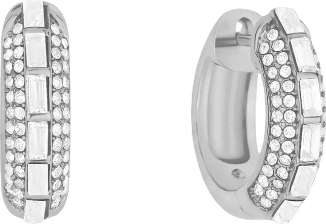 Crystal Pave Silver-Plated Brass Hoop Earrings, Macy's Exclusive