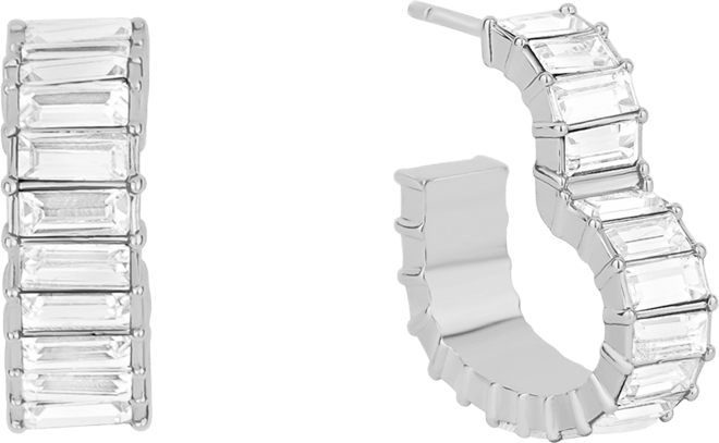 Crystal Silver Plated Brass Heart Hoop Earrings, Macy's Exclusive