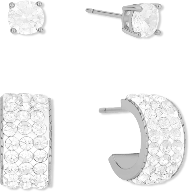 2-Pc. Cubic Zirconia 18k Silver Plated Hoop and Stud Earrings Set, Macy's Exclusive