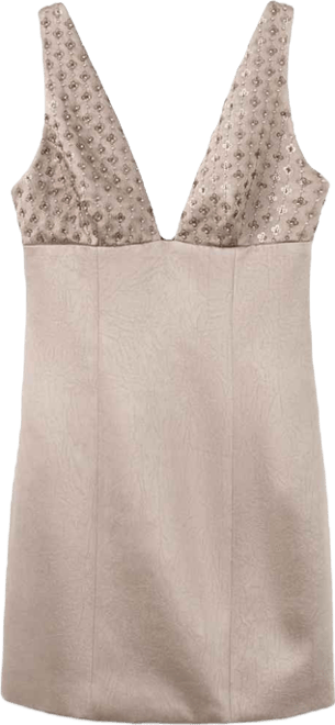 Women's Sequin Neckline Satin Dress