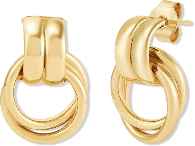 Polished Doorknocker Stud Drop Earrings in 18K Yellow Gold Plated Sterling Silver