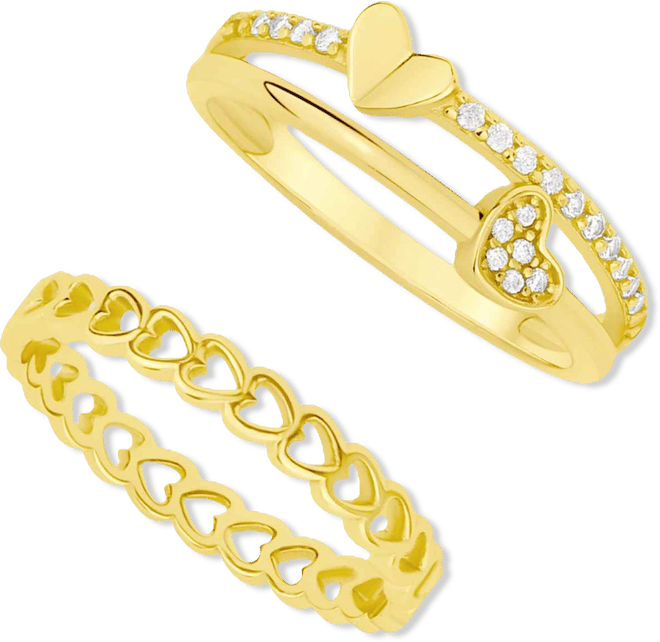 2-Pc. Cubic Zirconia 18k Gold Plated Brass Ring Set, Macy's Exclusive